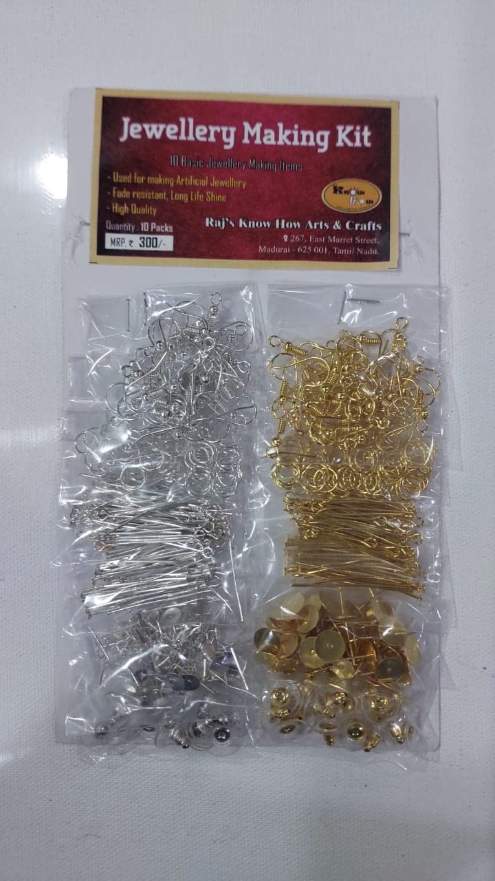 GenericRajs Know How Arts and Crafts Jewellery Making Kit Set of 10- Golden and Silver Head pin +Eye Pin +Jump Rings + Hook,