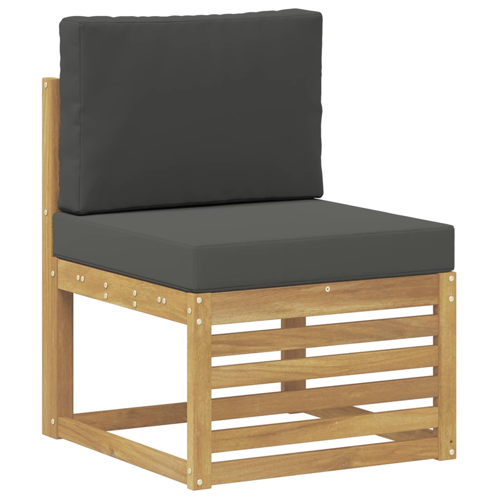 Outdoor-Sofagarnitur 7-teilig Weiß Anthrazit Polyester mit Akazienholz, wetterbeständig, modulare Sitzgruppe für Garten Terrasse mit Tisch, Sofas, Armlehnen und Kissen