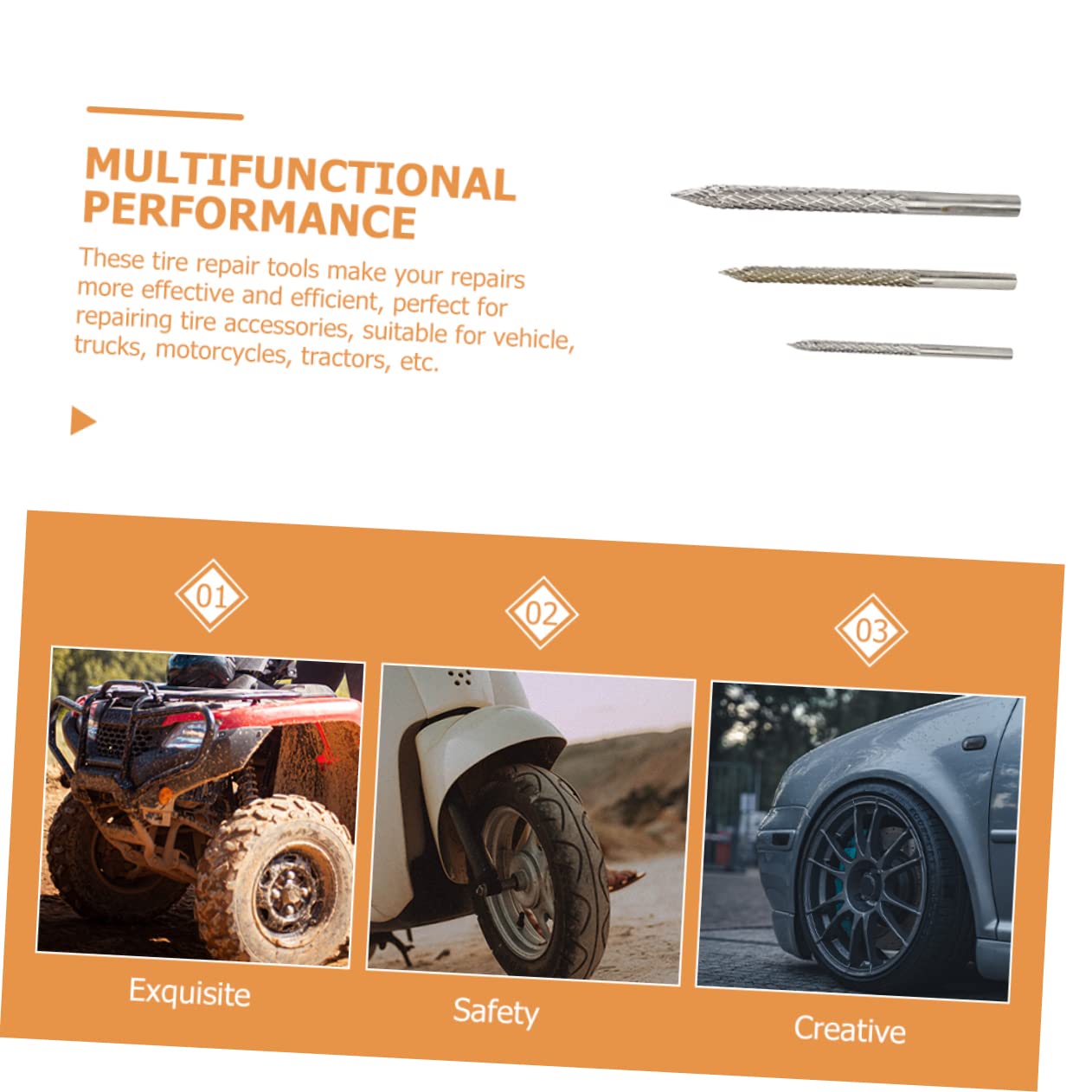 SHERCHPRY 3juegos Puntas De Reparación De Neumáticos De Brocas De Para Automóviles y Motocicletas y Herramienta Para Remover Daños y Puntos De Pinchazo