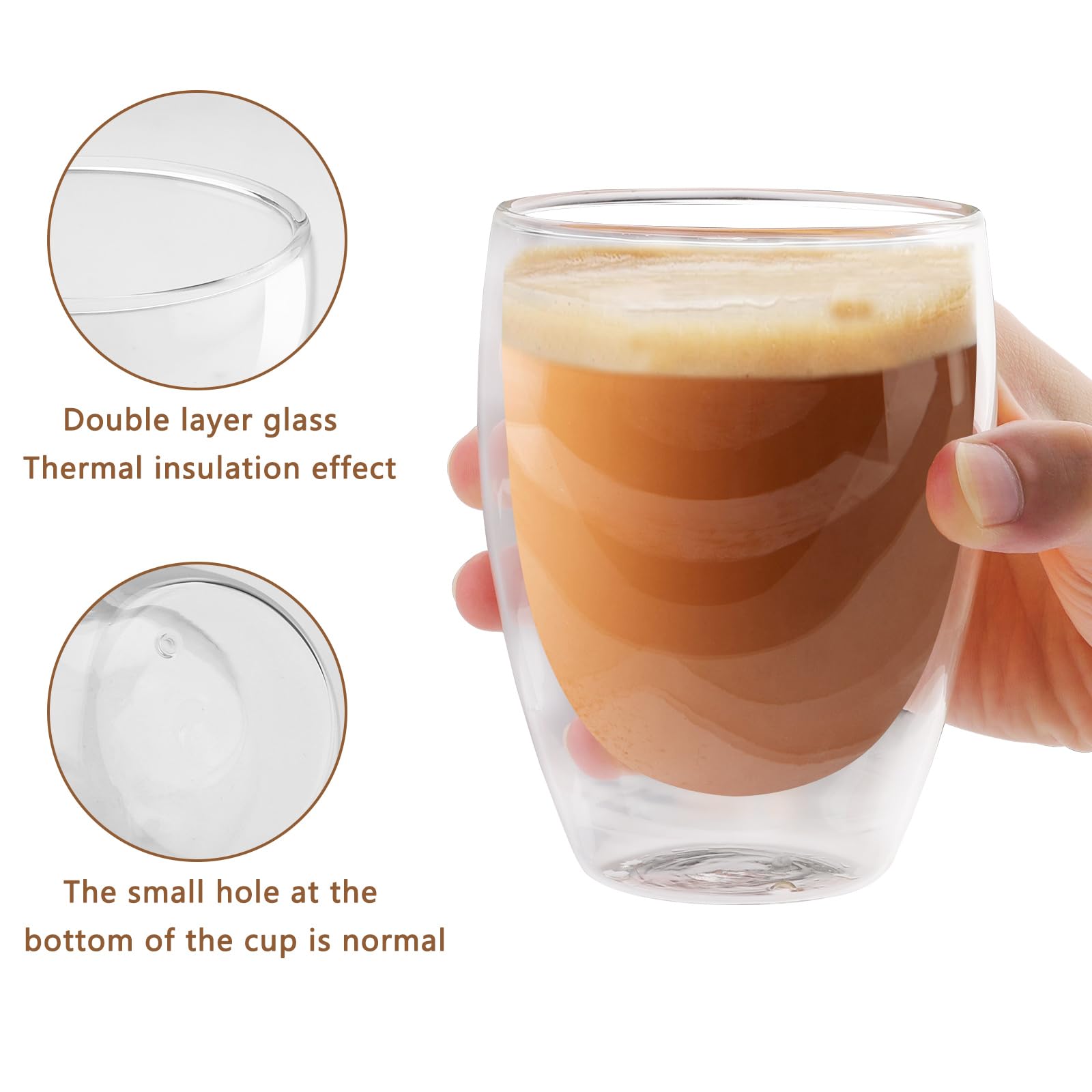 Tazas de Café de Cristal de Doble Pared, 4 Piezas 350 ML Vasos Transparentes para Latte Macchiato Café Helado Leche Jugo Té Espresso