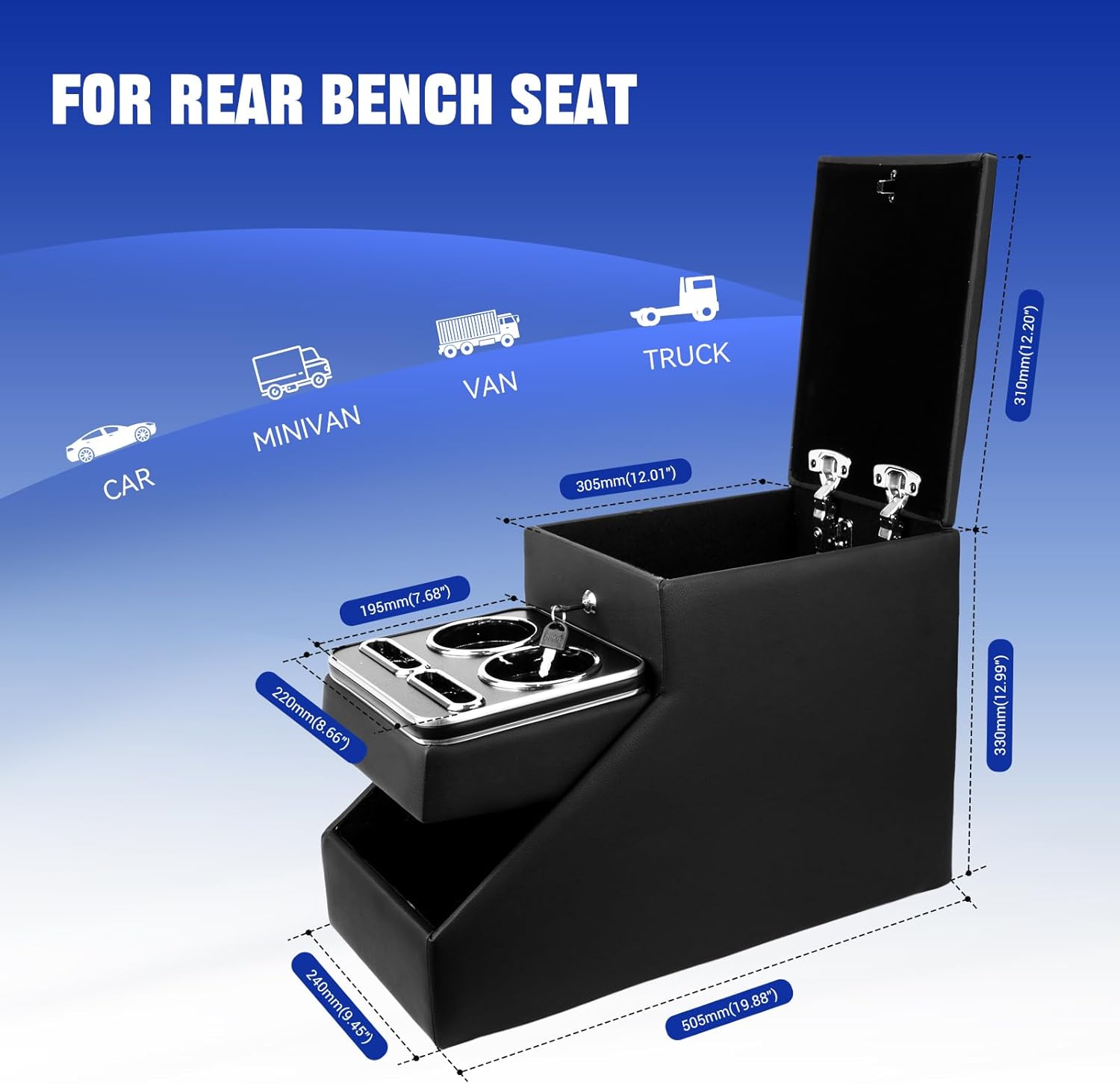 Center Console Organizer Between Seat for Truck Minivans, SUVs, Middle Van Console Floor Console Storage Box with Locking Car Armrest Storage Box