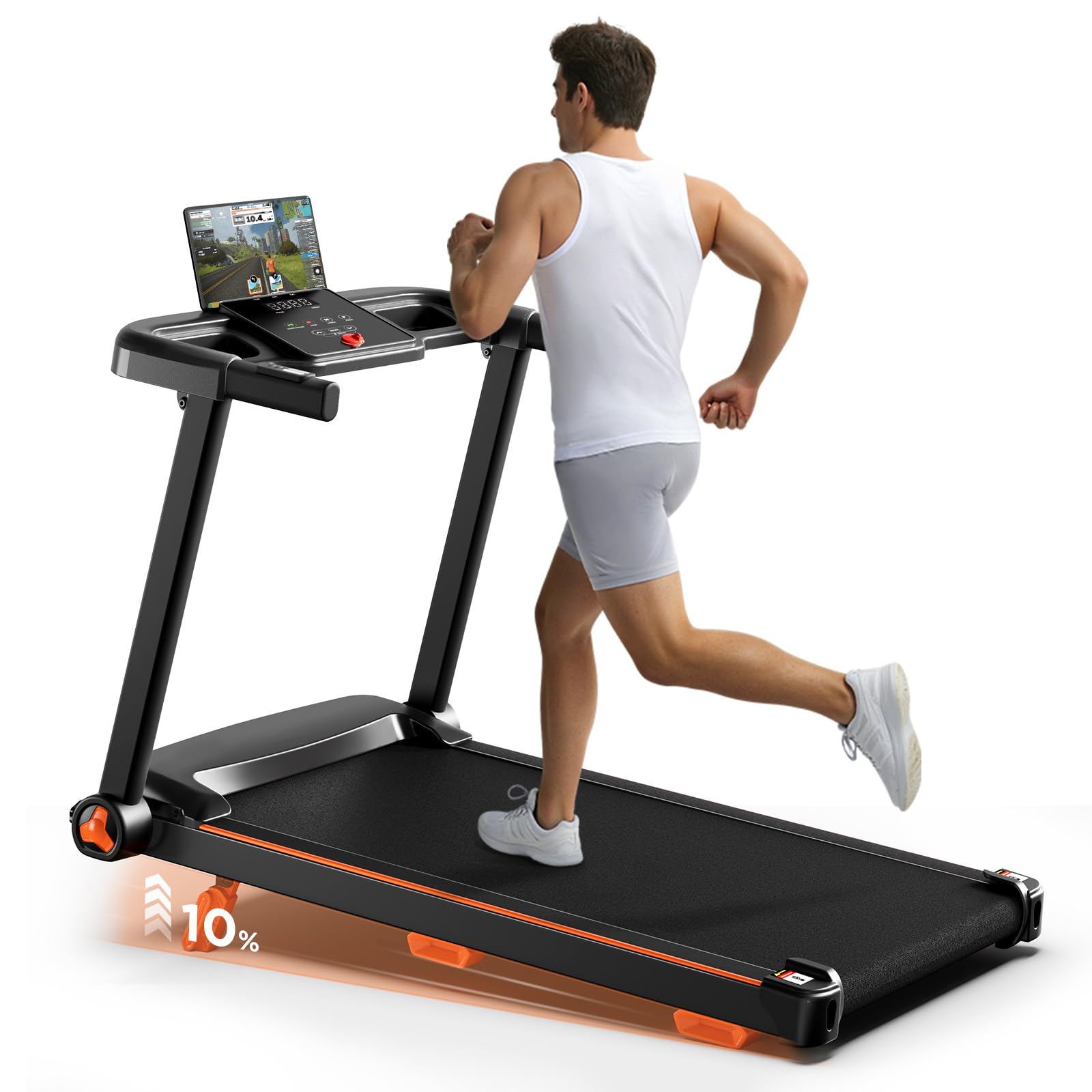 Abonow Portable Walking Pad with Handle Bar for Home & Office – 2 in 1 Folding Under Desk Treadmill with 2‑Level Manual Incline, 3.0HP Quiet Electric Walking Machine, 1‑14 km/h Speed, 136 kg Capacity,