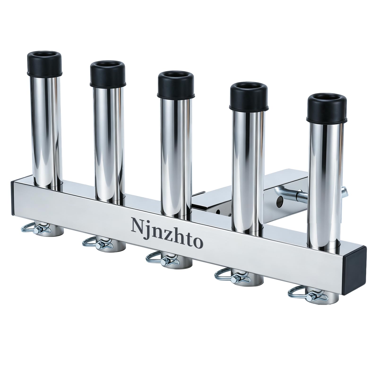 Njnzhto Soporte para caña de pescar de acero inoxidable, soporte para caña de pescar de montaje de enganche, soldadura de una pieza, con espuma amortiguadora, tubo de 5 eslabones para receptores de