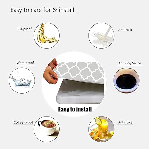 Miniatura 3 de JOSKAA Mantel cuadrado de cuadros grises marroquíes, con borde elástico, decoración del hogar, a prueba de derrames, resistente a las arrugas, para