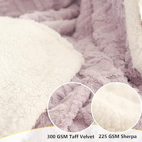 Miniatura 3 de Simple&amp;Opulence Manta de forro polar sherpa, suave, esponjosa, cálida y acogedora, con elegante patrón 3D para sofá, cama, color lila, 50 x 60