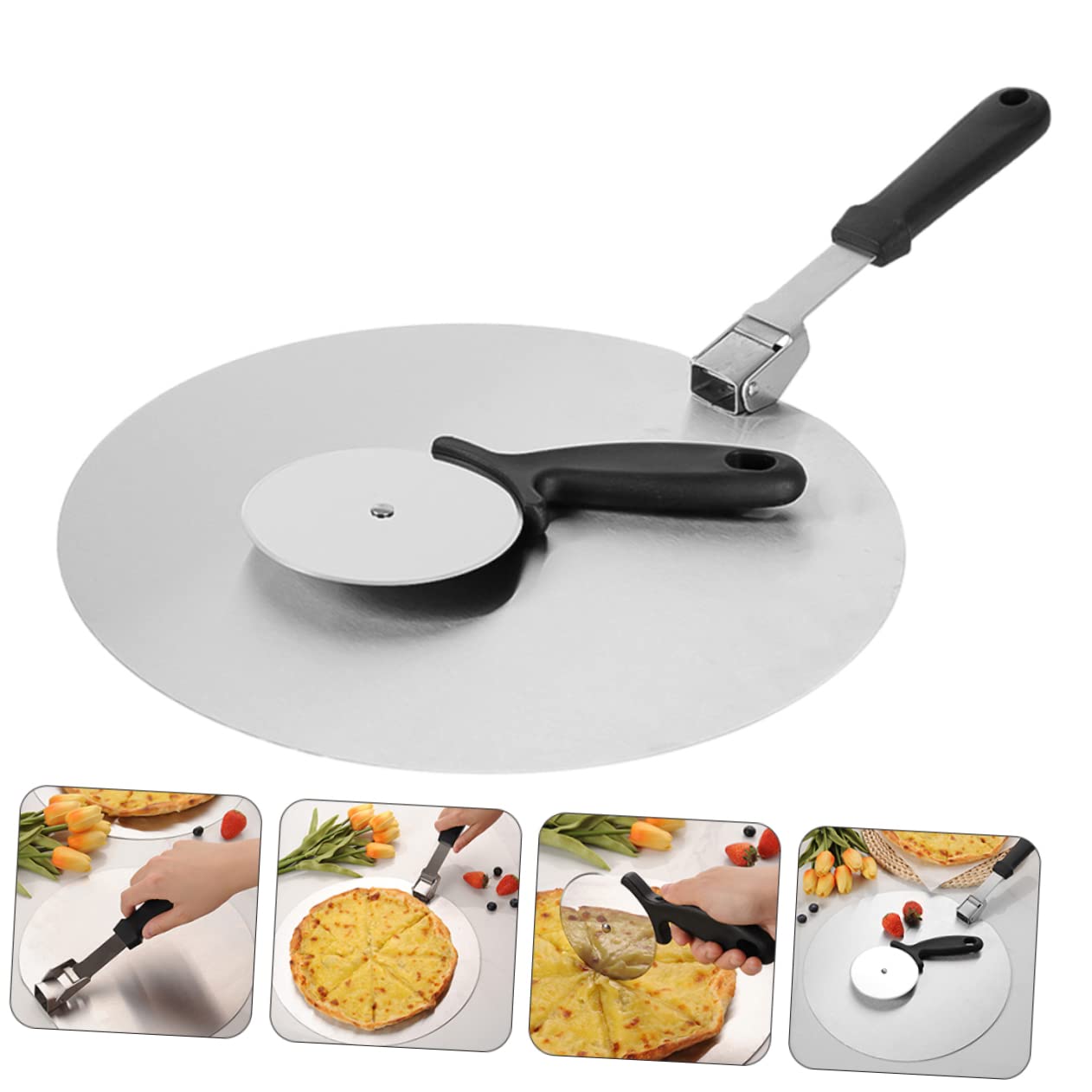ABOOFAN 1Set Folding Pizza Peel with Pizza Cutter Wheel Pizza Spatula for Easy Transfer of Pizza Bread Cakes and More