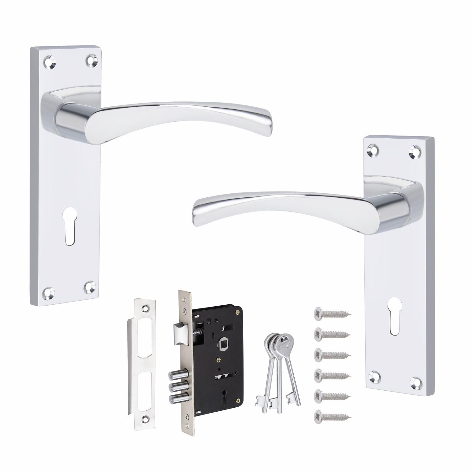 Golden Grace 1 Pair Victorian Scroll Astrid Door Handle Silver Polished Chrome Finish Lever Lock150mm X 40mm from B&Q