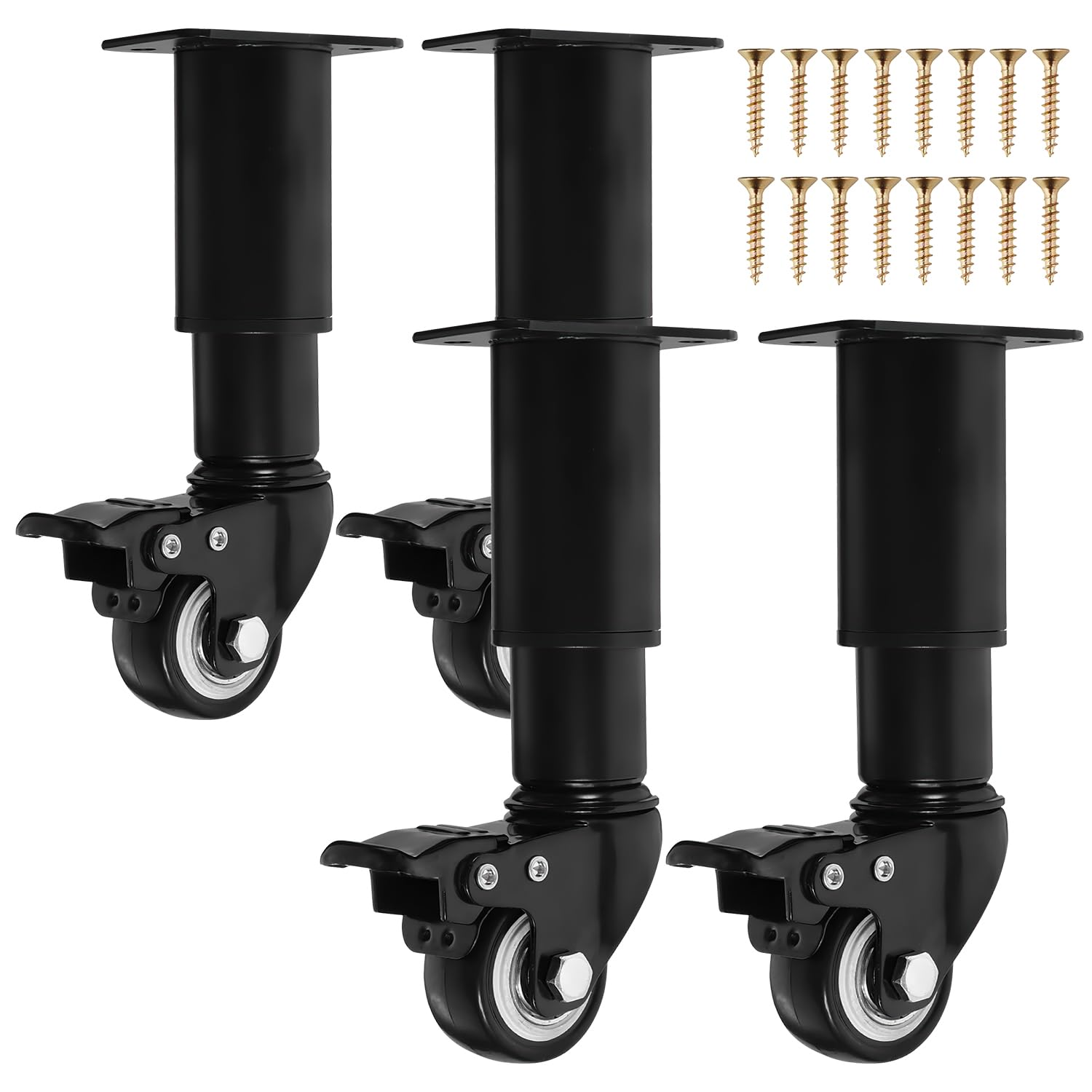 4 Piezas Patas Regulables para Muebles con Ruedas, Giratorias 360 ​​​​Grados Patas para Muebles, Patas Regulables 14,5-16 cm, Adecuadas para Mesitas de Noche, Zapateros, Mesas de Café, Etc (negro)