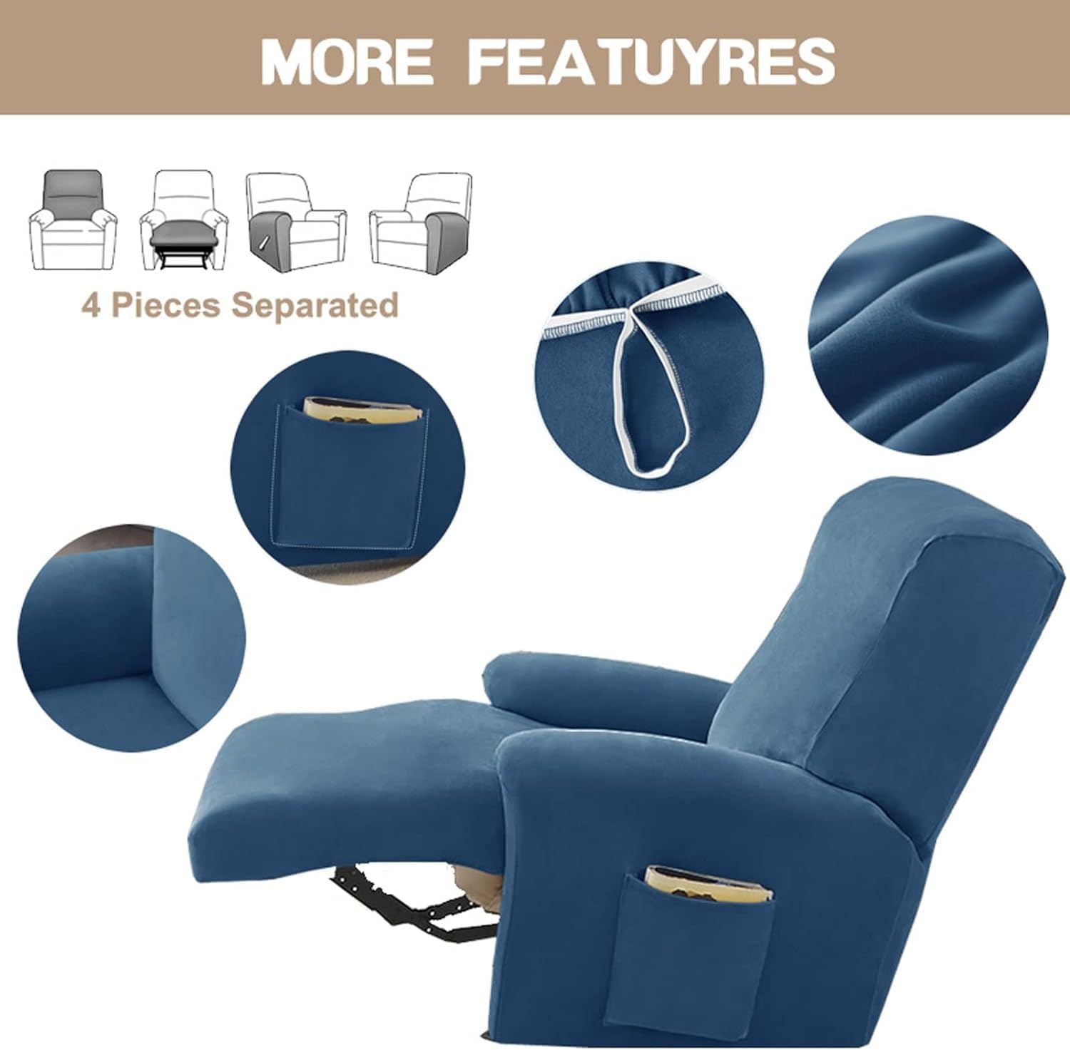 Thick Sofa Covers 2 Seater, Soft Velvet Sofa Slipcovers Protector,Stretch Couch Slipcover,8 Pieces 155-216cm (J)