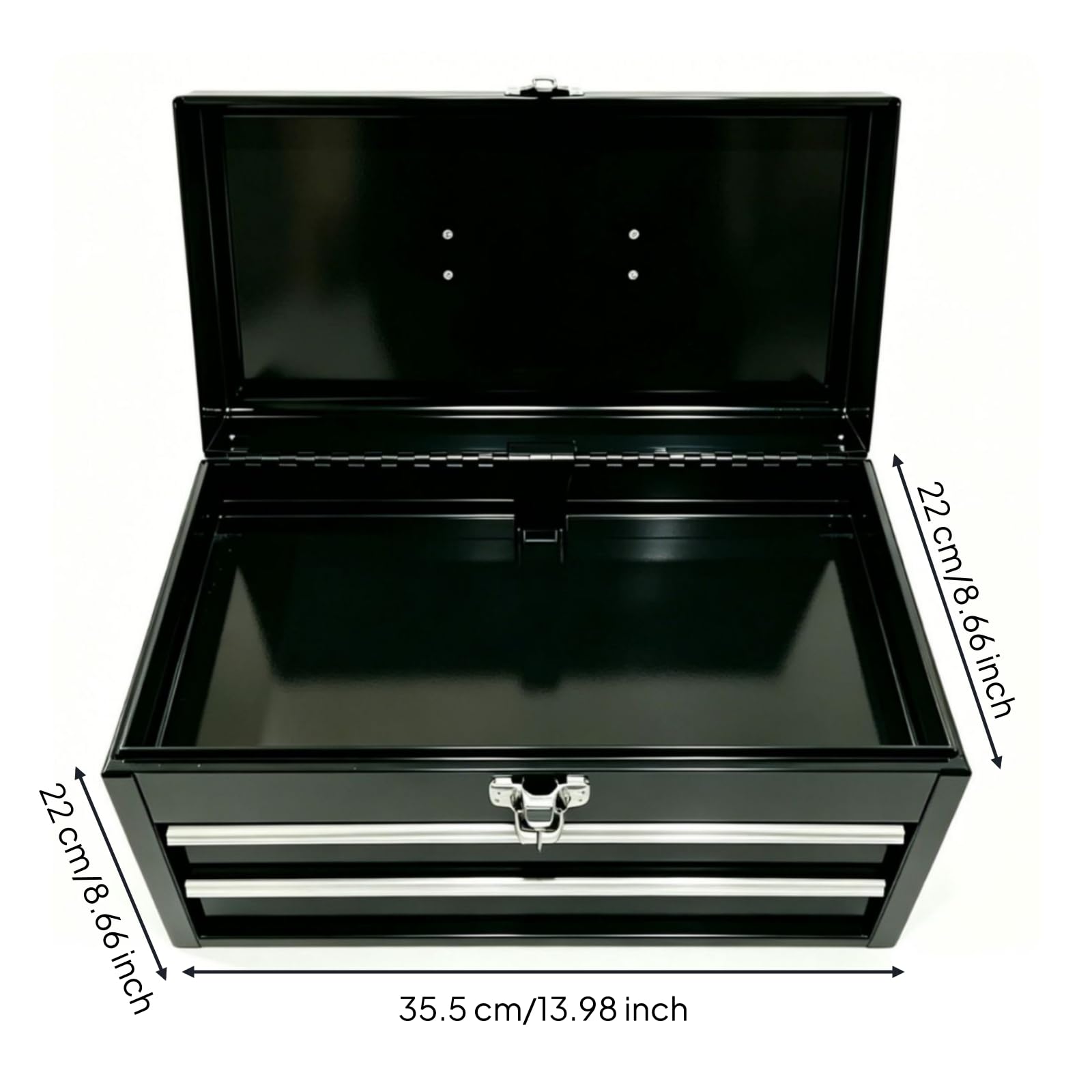 Armario Industrial Caja de Herramientas Organizador Contenedor con 2 Cajones Metal con Acabado Brillante con Pestillo, Caja De Herramientas De Metal Con Cajones, Color Negro Puro