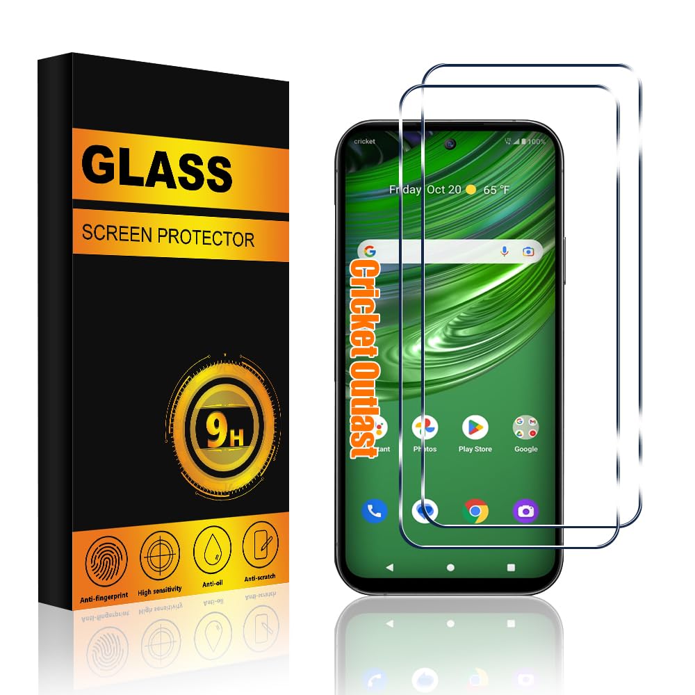 Pusiikeer 2 PACK Cricket Outlast Screen Protector Glass, Premium 9H Hardness Anti-Scratch Easy Install Tempered Glass Screen Protector for Cricket Outlast