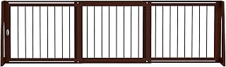 PawHut Freestanding Pet Gate, Wooden Dog Gate with Retractable Length 28"-75", Support Feet, Non-Slip Mats, 3 Panel Pet Gate for Indoor, Stairway, Doorway, Brown