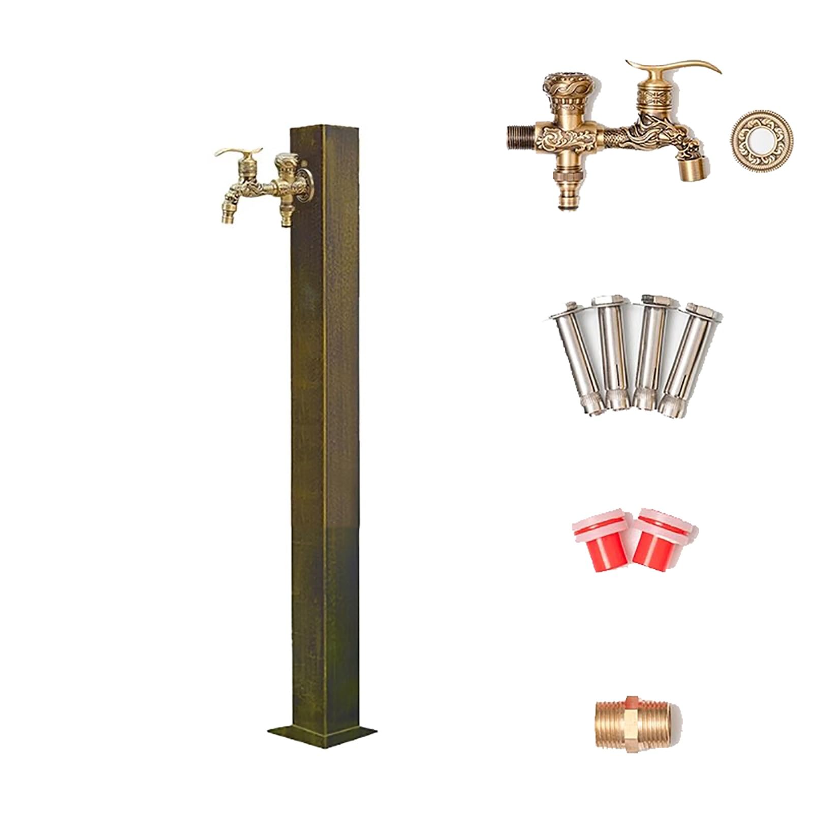 ZYCHSJXA Retro Square Water Column for Garden with 2 Faucets Outdoor Anti-Leak Tap Irrigation Auto Watering & Sprinkling - Height 95 cm (37 inches)