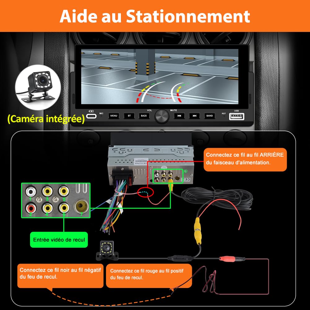 AWESAFE Autoradio Carplay 1 DIN avec CarPlay & Android Auto/6.86" Écran HD/FM, USB/Type-C/Caméra de Recul/Commande Vocale