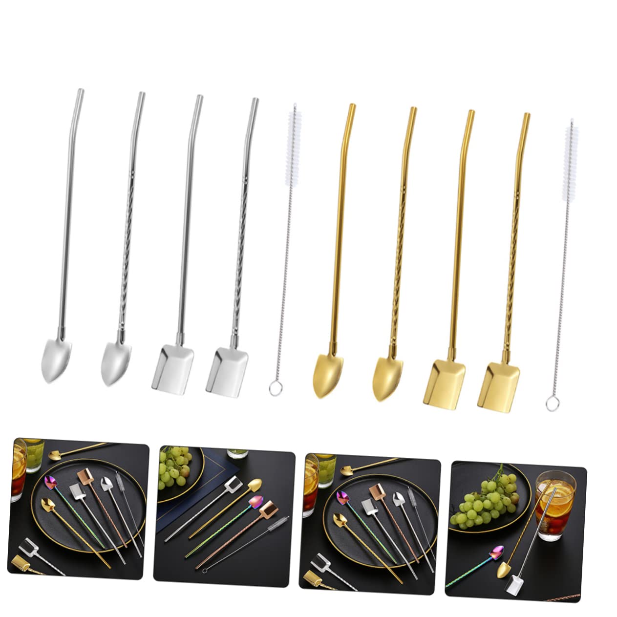 FUNOMOCYA 1 Set Shovel Shovel Straw Convenient Shovel Spoon Beverage Straws Espresso Spoons Watermelon Spoon Novelty Straw Tumbler Drinking Ice Cream Spoons Stir Rods 304 Stainless Steel