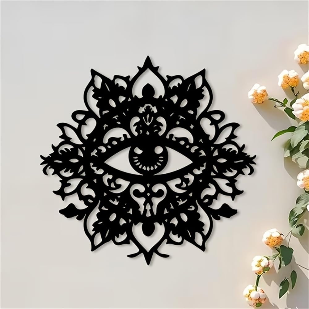 Decoración de pared abstracta contemporánea de metal, escultura moderna de mandala y ojo espiritual, estilo boho para meditación, ideal para sala de estar, dormitorio, estudio de yoga o jardín ex