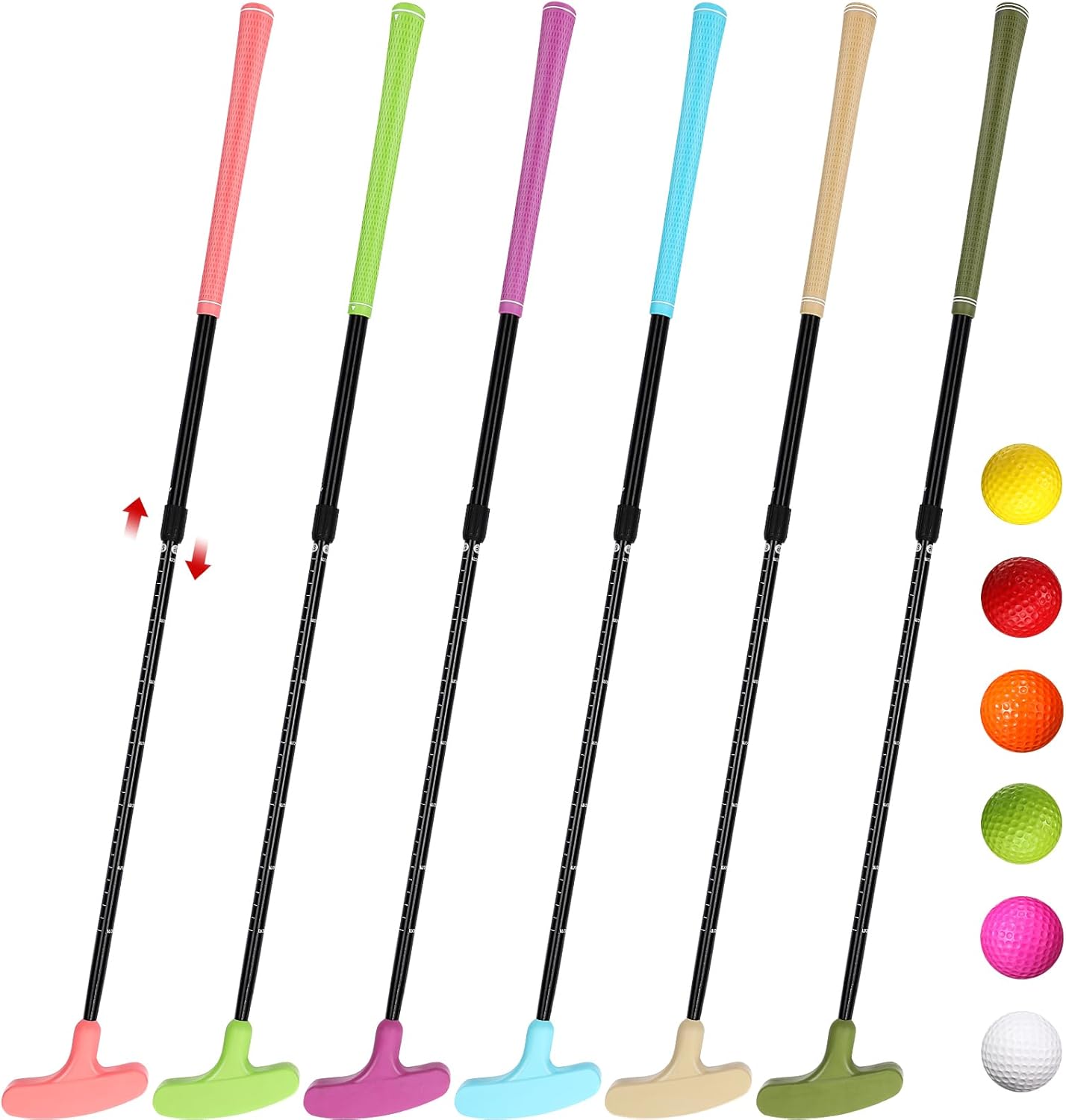 6 Set Golf Putters for Men and Women Two Way Mini Golf Putter with 6 Golf Balls Kids Putter Bulk for Right or Left Handed Golfers Adjustable Length Golf Clubs Set Classic Color