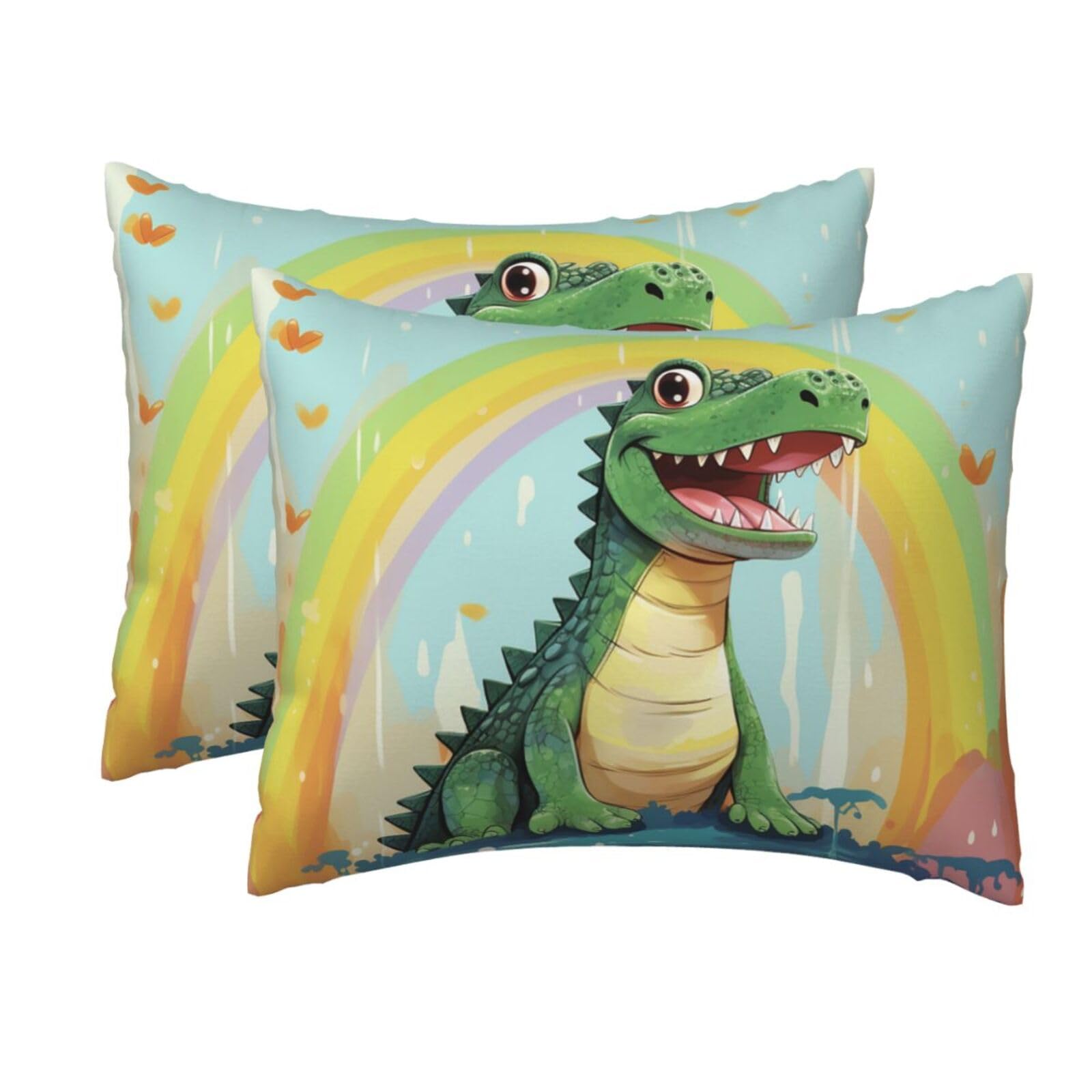 2 Pack Standard Size Pillow Cases for Hair and Skin Soft Breathable Pillow Case Covers with Hidden Zipper Cute Crocodile Rainbow Pillowcase 20x26 Inches Pillow Cover for Sleeping Gift
