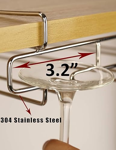 Miniatura 2 de Soporte para copas de vino, estante de 3 filas para debajo del gabinete, estante de almacenamiento de acero inoxidable 304, apto para el gabinete de