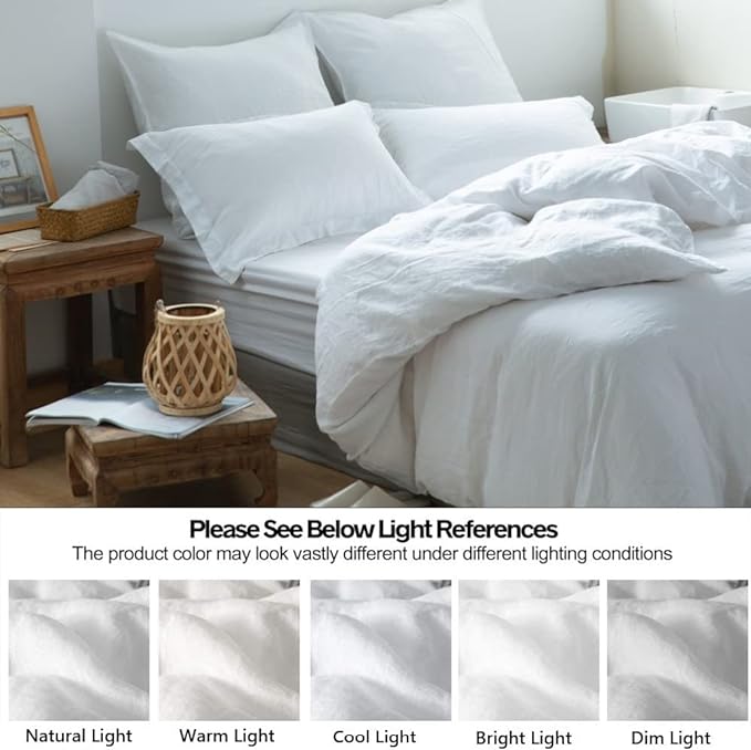 Linen Duvet Cover Set Queen, White