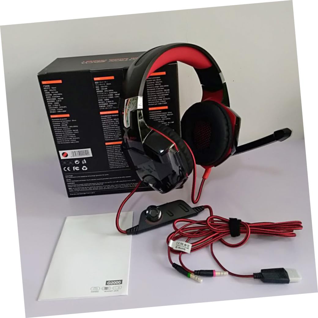 Homoyoyo Cuffie da Gioco LED con Microfono Bassi Profondi Stereo Suono Surround Isolamento dal Rumore per Computer e PC Rosso