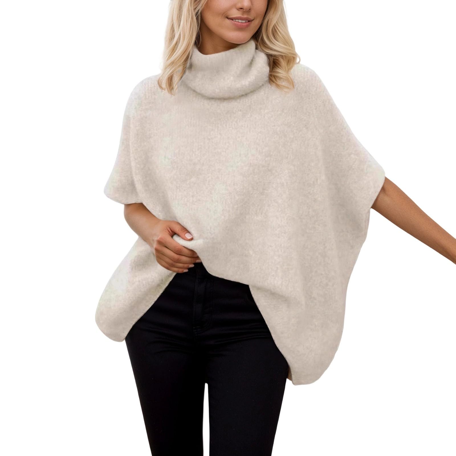 Womens Turtleneck Cashmere Sweaters 2025 Fall Fashion Batwing Sleeve Knit Pullover Sweater Oversized Casual Cape Shawls Tops