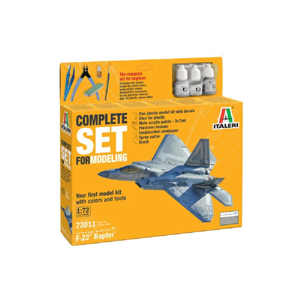 Italeri 72011 Complete Set For Modelling: F-22 Raptor, scala 1:72, Plastic Model Kit/Modello in plastica da montare completo di tutti gli accessori