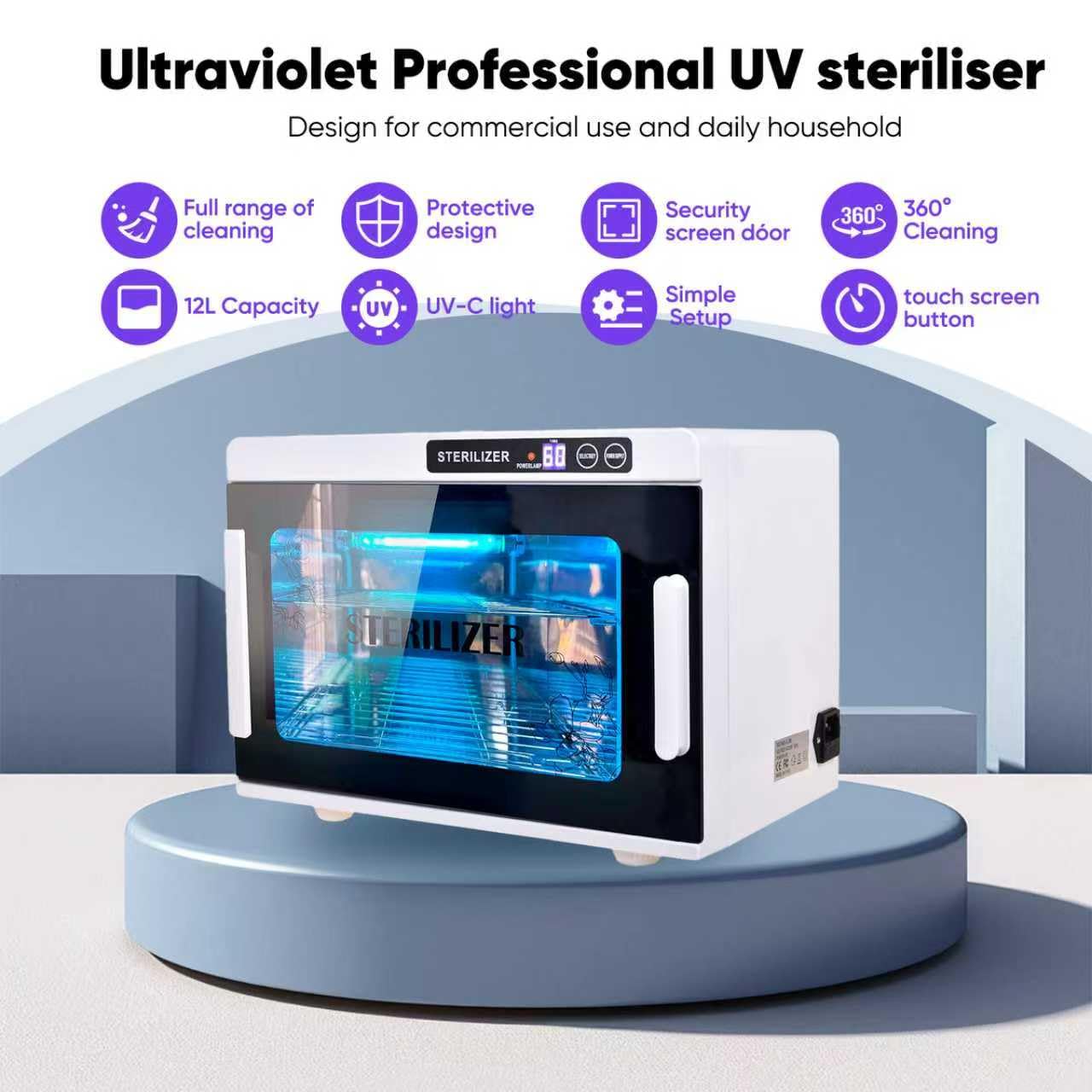 Esterilizador UV,esterilizador manicura de 12L,desinfectante maquina barberia con ajuste de temporizador táctil,esterilizador de luz LED UV para uso en casa,salones de uñas,salón de belleza