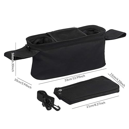 Miniatura 3 de Carrito de cochecito impermeable para cochecito de bebé, bolsa de pañales de 3 compartimentos con bolsa frontal extraíble y bolsillo de malla