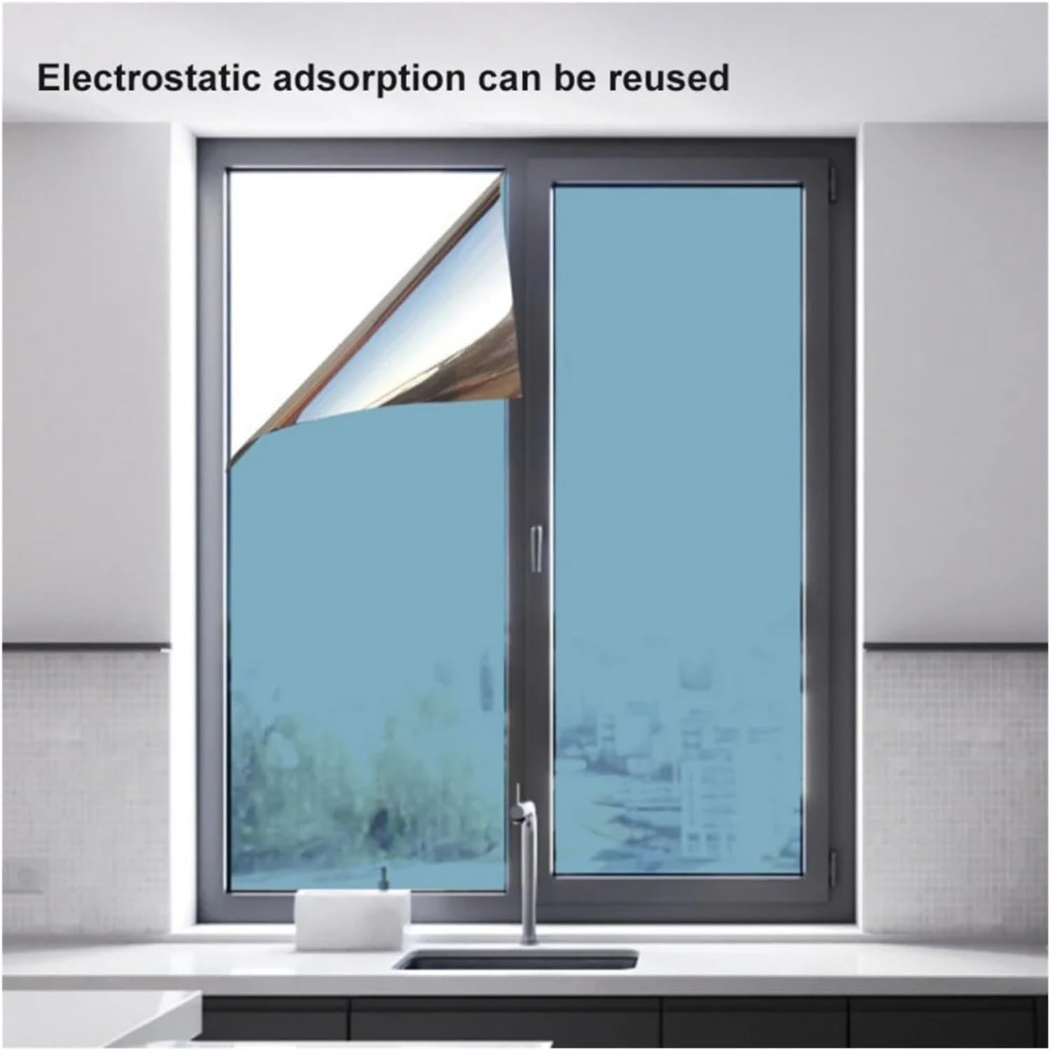 Sunscreen Window Insulation Film Glass Privacy Tint for Home Foil Non Adhesive Static Cling Stickers Block UV for Room(Color 3)