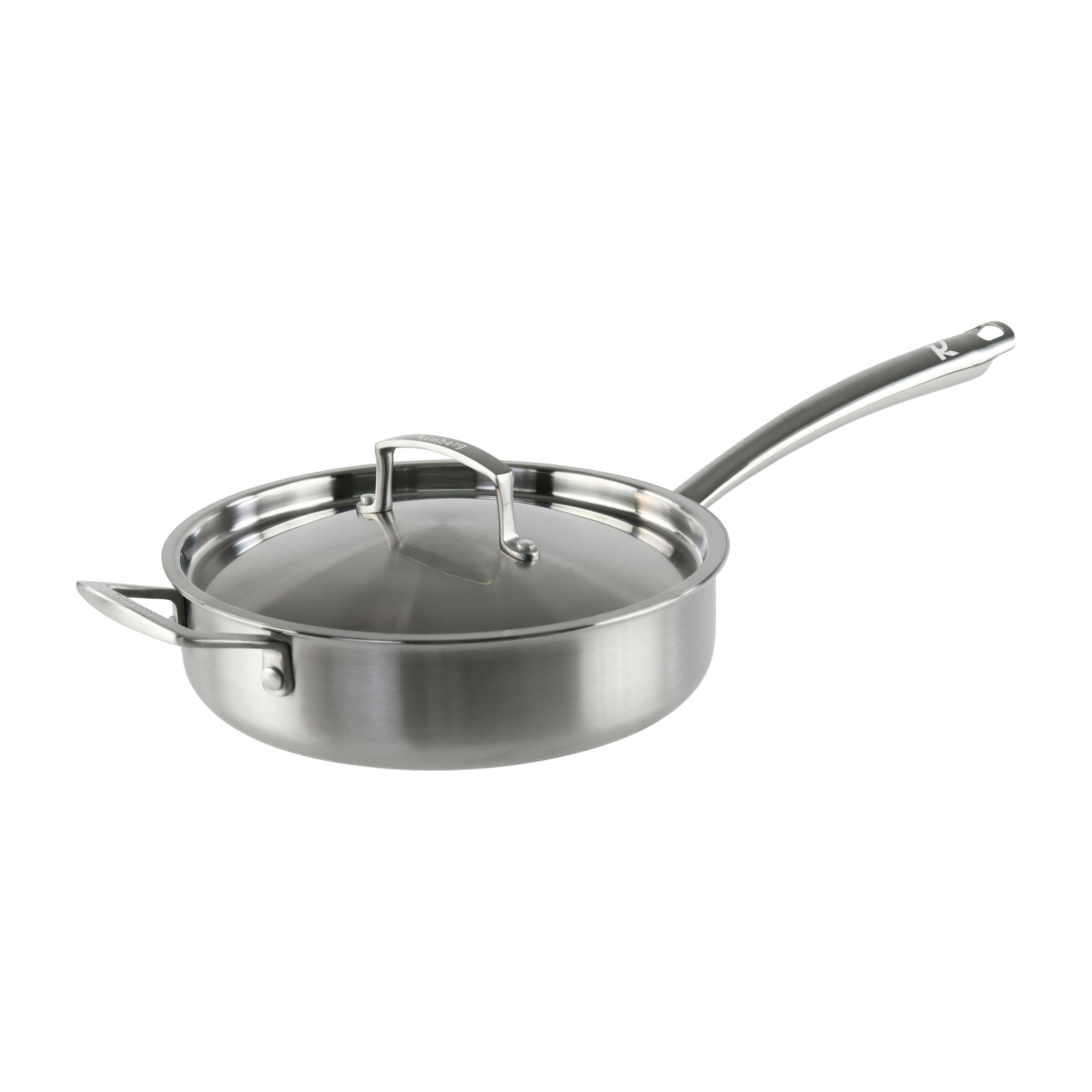 KAMBERG - Triply 18/10 Stainless Steel sauté pan Ø24 cm - PFAS Free - Lid Included - Suitable for All Heat Sources Including Induction and Oven - 0008278