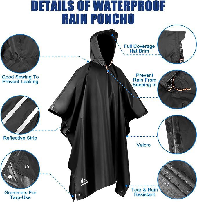 Flintronic Regenponcho Herren, Wasserdichter Regenponcho, Leichter regenschutz Regencape, 3 in 1 wiederverwendbarer Regenmantel für Fahrrad Wandern, Camping, Angeln- Herren & Damen
