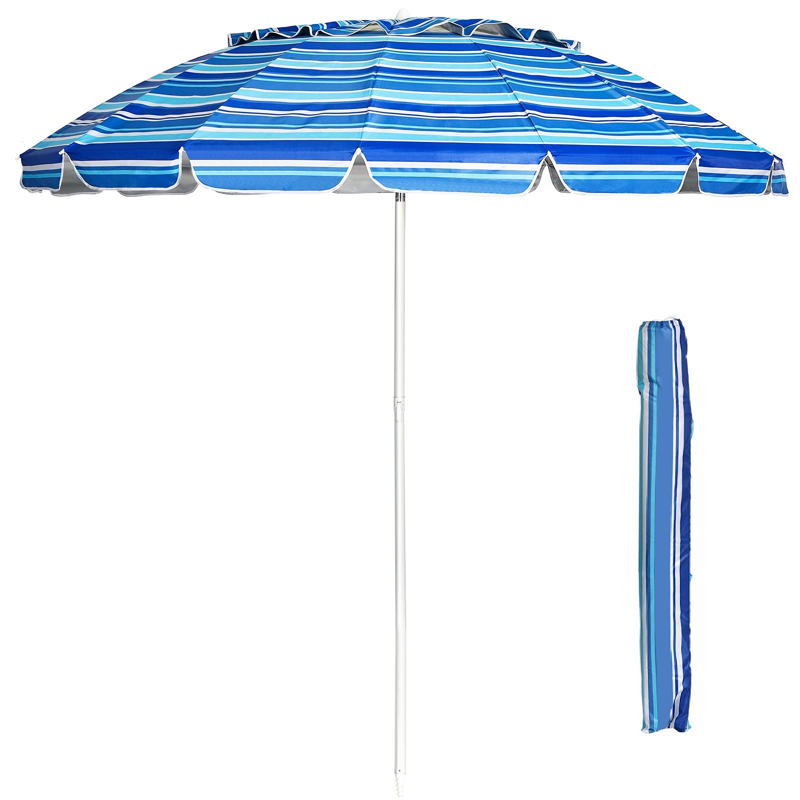 Giantex 243 cm Ombrellone da Spiaggia con Palo Centrale, Protezione Solare e Pioggia, Ombrellone Portatile con Borsa di Trasporto, Adatto a Piscina, Giardino e Terrazzo
