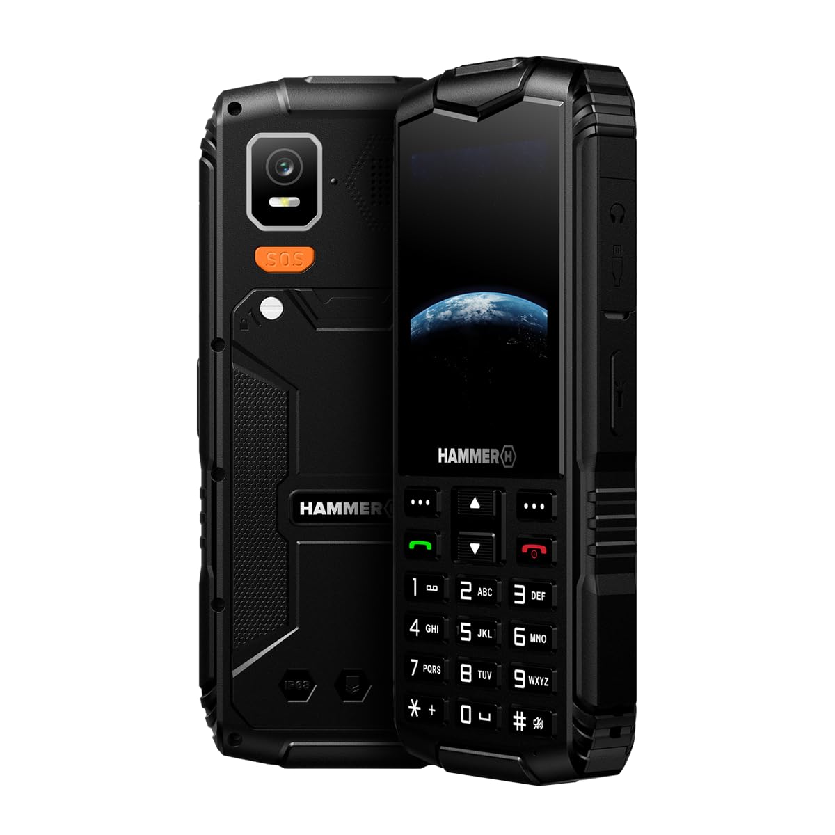 Hammer H Horizon LTE Outdoor Handy ohne Vertrag, 3000mAh Akku, 64 GB, 2,8" IPS Display, große Tasten, SOS-Taste, Taschenlampe, 2 MP Kamera, FM-Radio, USB-C, Dual SIM, IP68/MIL-STD-810H, Schwarz