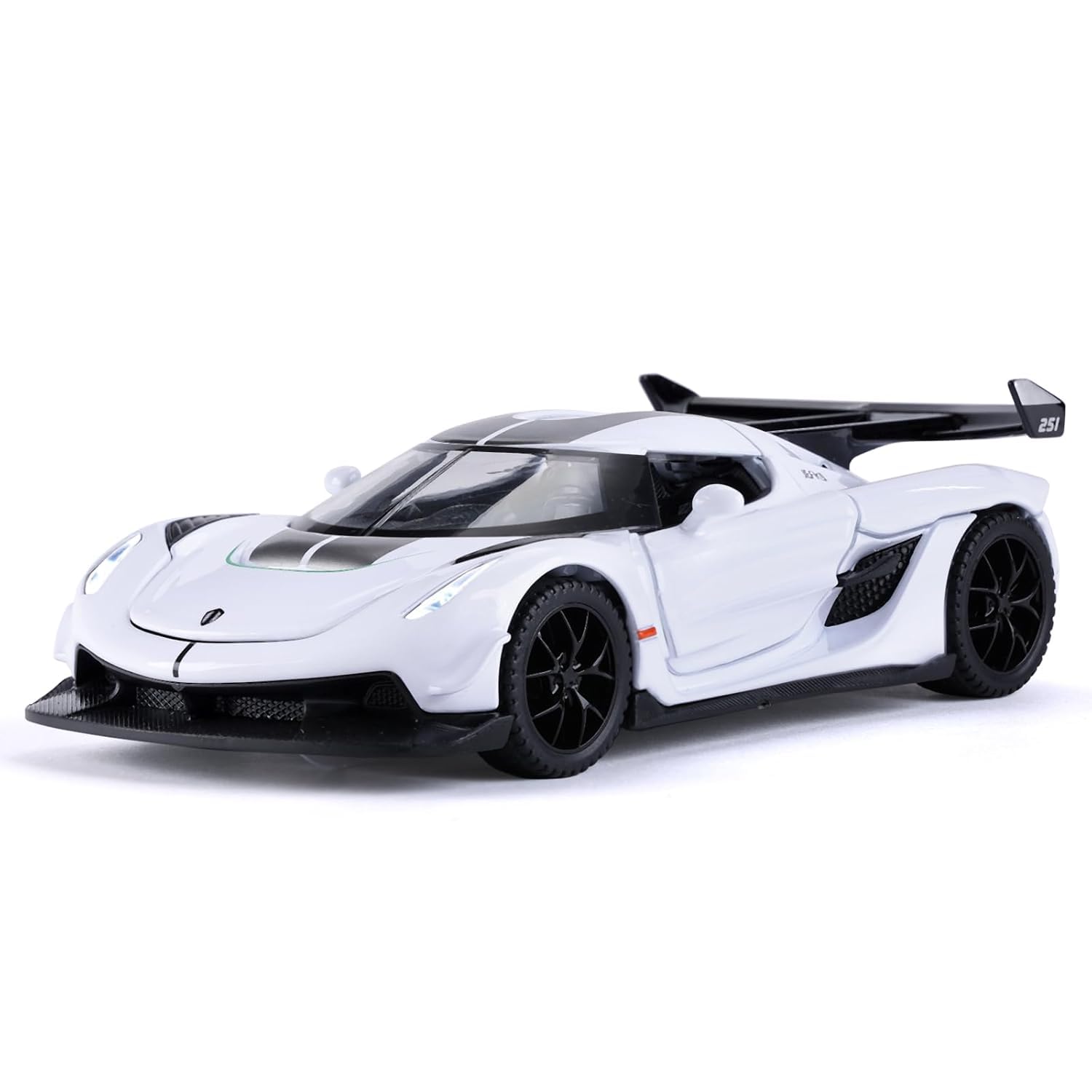 FEXXA 1:32 Scale Koenigsegg Jesko Die-Cast Metal Car with Sport car Openable Doors Light and Sound,Pull Back Function Indoor Outdoor Toy for Kids (White)-image-28