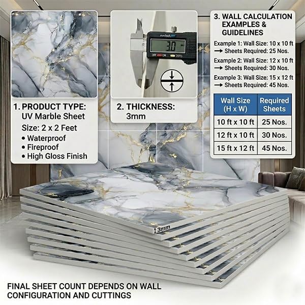 Image of WALLVEAR Blue Gold Marble Wall Panel 2x2 Ft PVC Sheet (4)