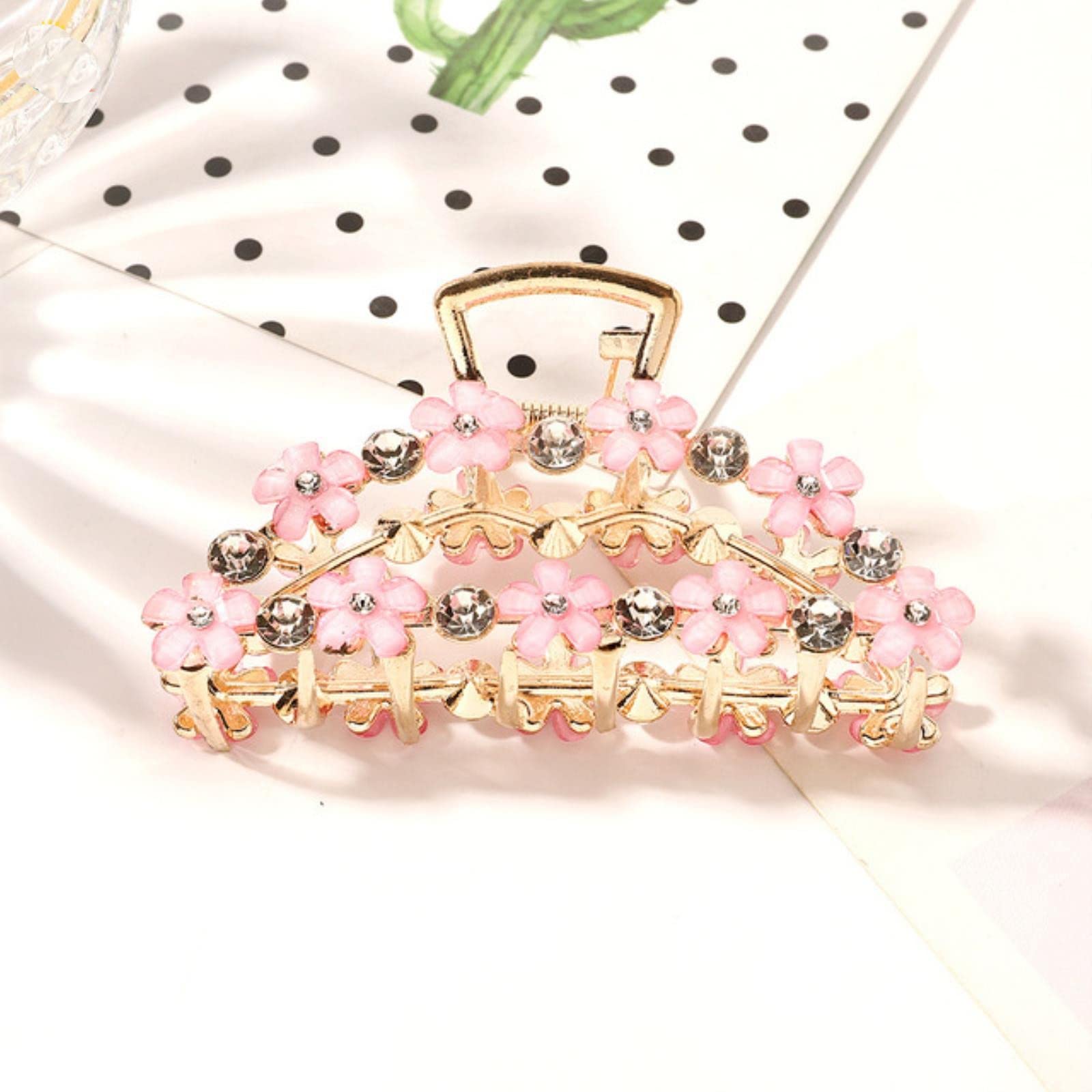 Lmjnl Girls 5 Korean Alloy Hairpin Flower Rhinestone Hollow Out Grab Clip Temperament Elegant Back Of Head Hair Grab Hair Ornament Femalen Gift