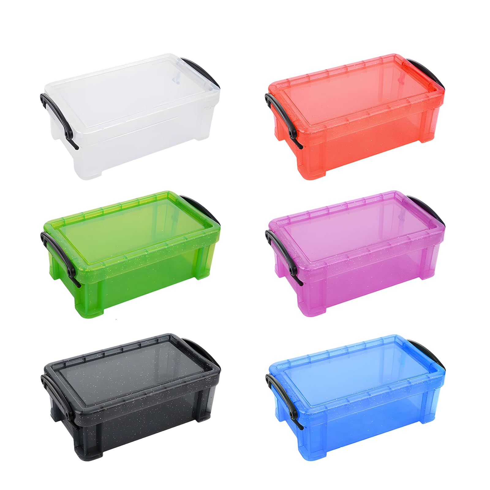 6 Farben Mini Kunststoffboxen, kleine Aufbewahrungsbehälter mit Verschlussdeckel, transparente Organizer Boxen in Sortierfarben für Basteln, Schreibwaren, Schmuck, Nähen, Mehrzweck
