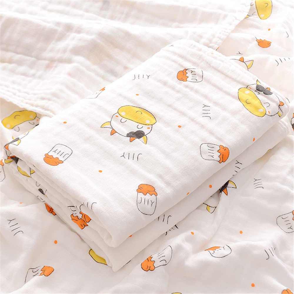 Chickwin Muslins Swaddle Blanket Baby Newborn Soft 6 Layers Cotton Muslins Cloths Cartoon Print Bath Towel Toddler Baby Shower Pram Cot Bed Sleeping Throw (Little Cow,110x110cm)