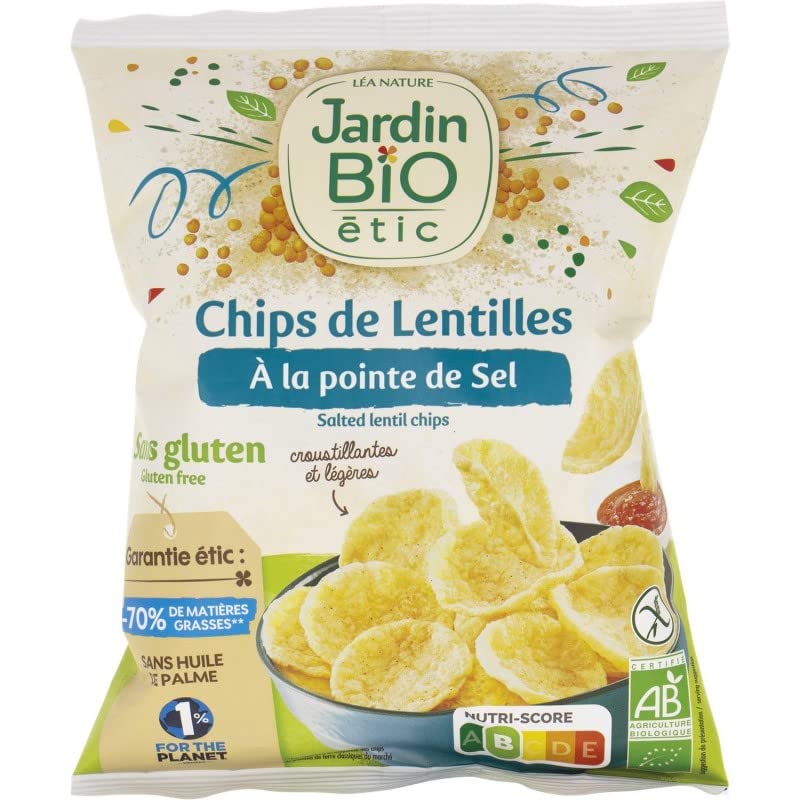 Chips de lentilles pointe de sel Jardin Bio Etic sans gluten - Lot de 4 sachets de 50g