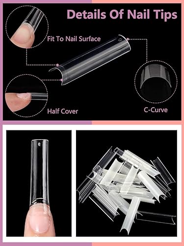 Miniatura 9 de Juego profesional de 480 puntas de uñas de ataúd para uñas acrílicas, juego de uñas acrílicas extra largas XXL y pegamento, puntas de uñas de ataúd