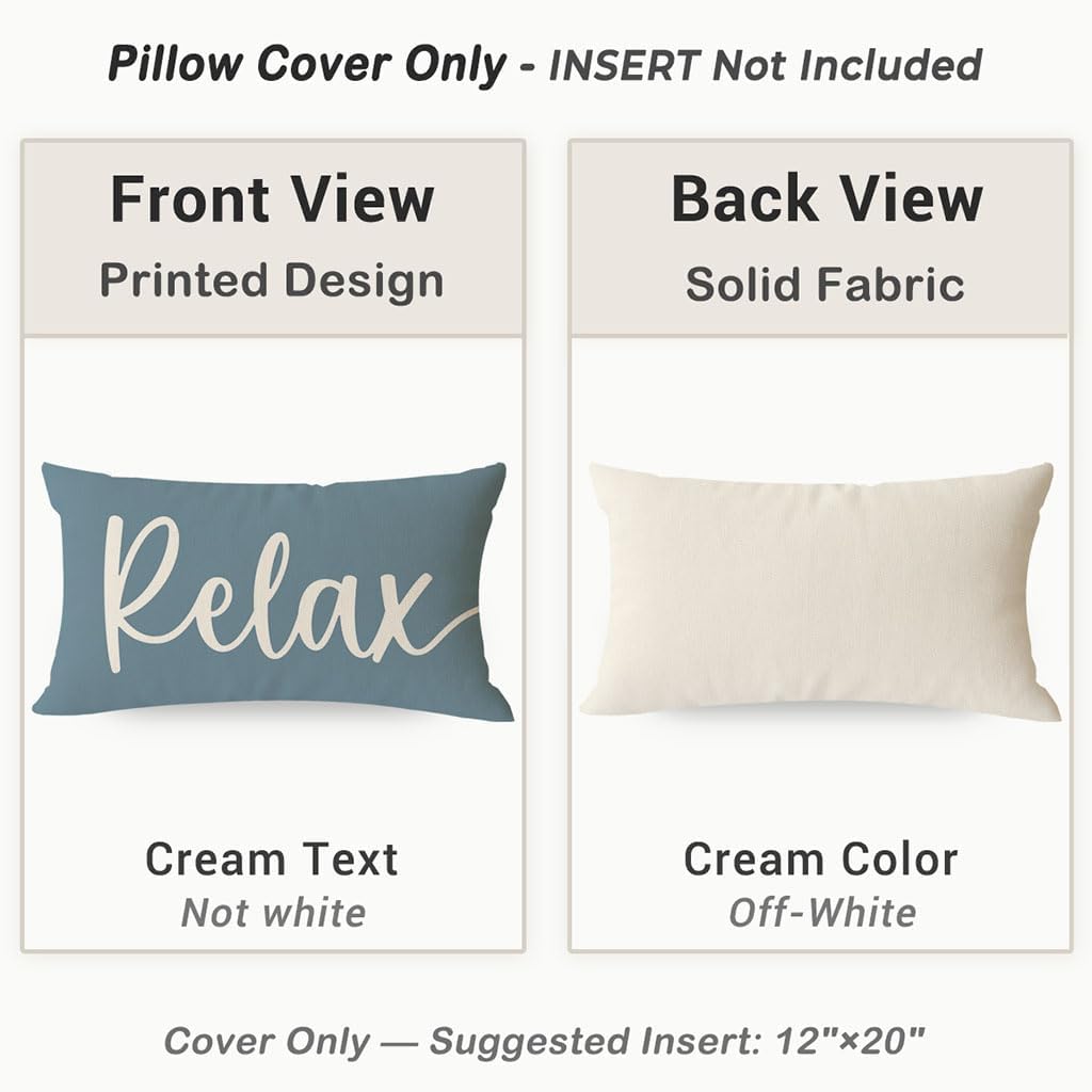 Decorative Throw Pillow Covers 12x20 Inch Set of 2 Relax Unwind Dusty Blue Outdoor Farmhouse Front Porch Patio Decor Lumbar Cushion Case Decoration for Home Sofa Couch Living Room - Image 4