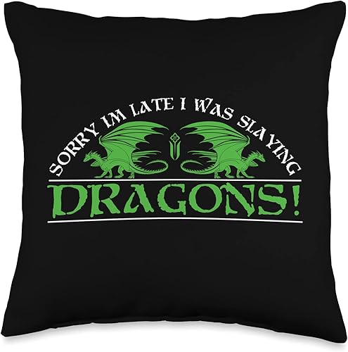 Miniatura 5 de Sorry I'm Late Dragon Slayer Gaming Apparel Sorry I'm Late I was Slaying Dragons-White Text Gaming - Almohada de 18 x 18 pulgadas, multicolor