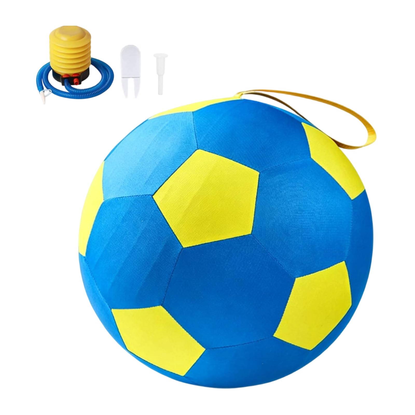 Balle de chapeau avec poignée robuste et pompe, jouet interactif à double couche pour chiens de berger Border Collie (55 cm, jaune/bleu)