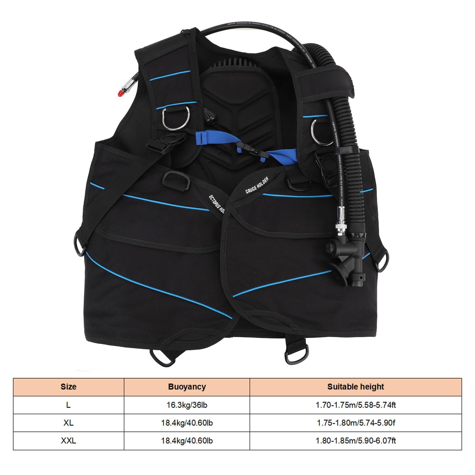 Diving Jacket BCD, Lightweight Comfortable BCD Diving Buoyancy Adjustable Device for Diving Gear (XXL)