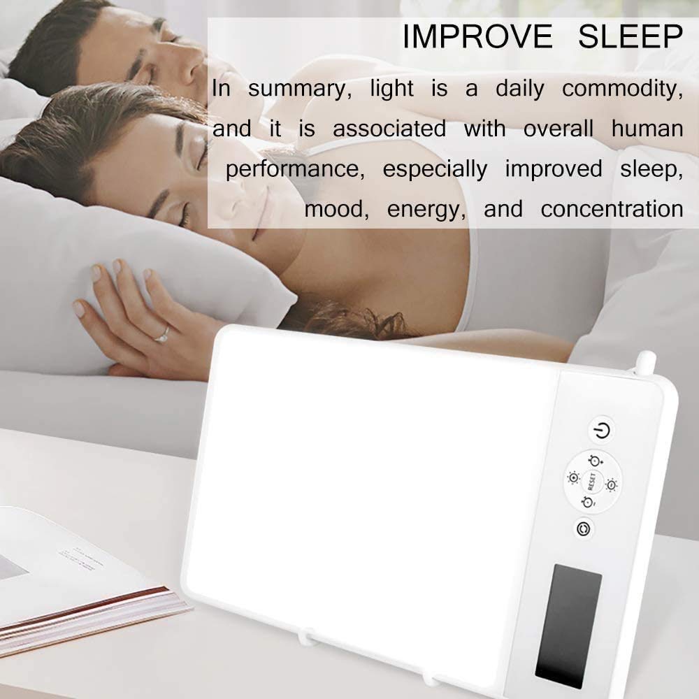 Lampe de luminothérapie, lumière LED 10000 lux UV sans UV, Fonction de minuterie, Niveaux de luminosité réglable, pour Une Maison Heureuse/Bureau/Voyage