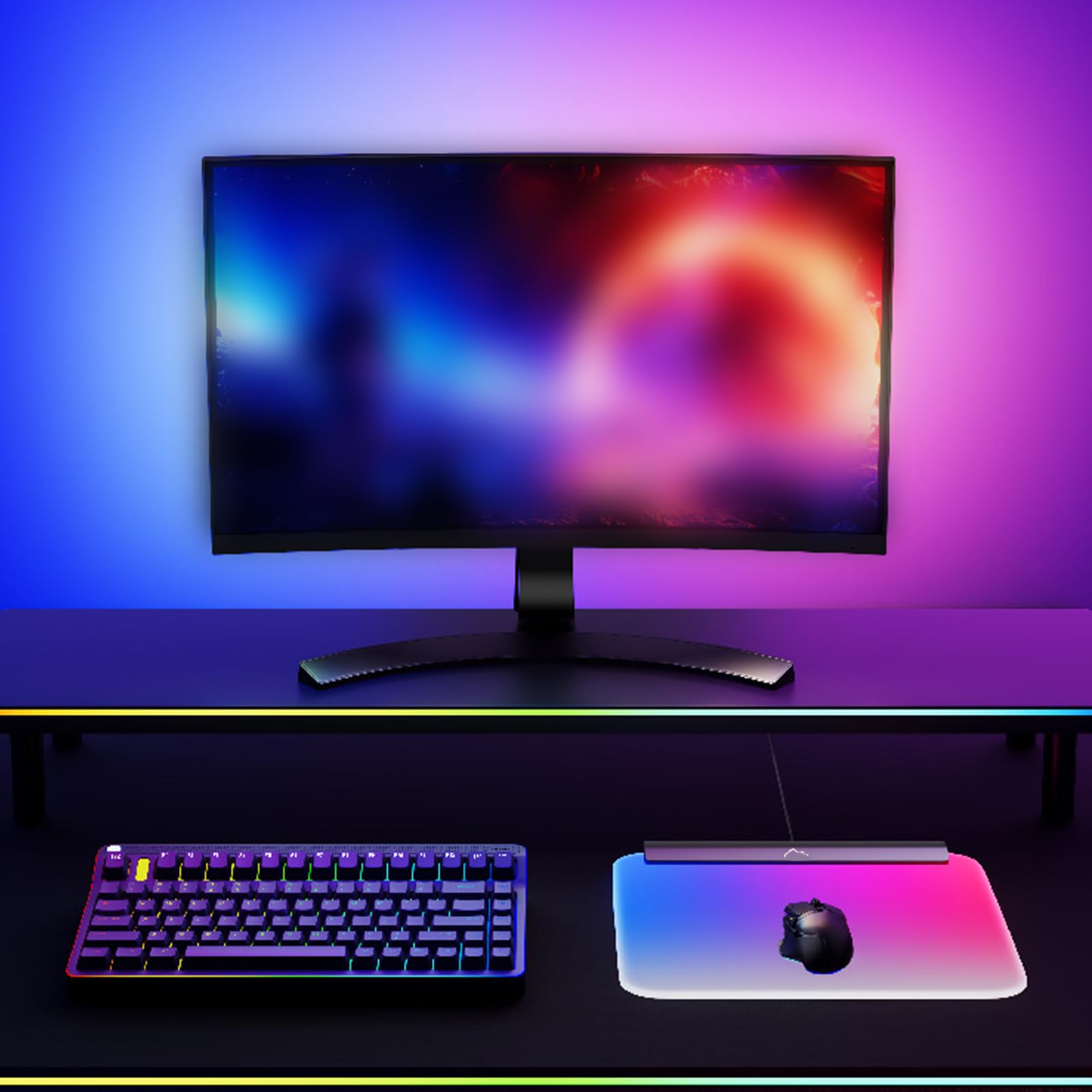 LED Mauspad, Gaming Mauspad, LED Leuchtmatten, Schreibtischunterlage mit 7-Farbiger Hintergrundbeleuchtung für Gaming Mauspad