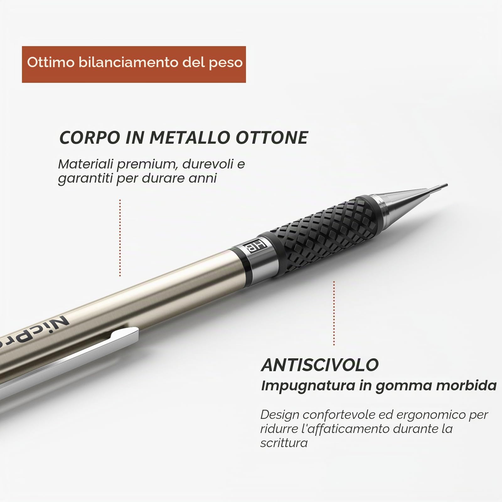 Nicpro 6 Pezzi Metallo Matite Meccaniche Set, 0,5 mm 0,7 mm 0,9 mm 2mm, Portamine con 12 Tubo Mine, Gomma, Temperamatite, Astuccio per Artista