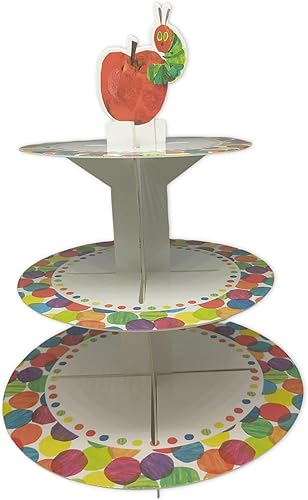 Soporte para magdalenas de oruga verde de dibujos animados muy hambrientos, postre, magdalenas, torre, exhibición de insectos, pastelería, fuente de