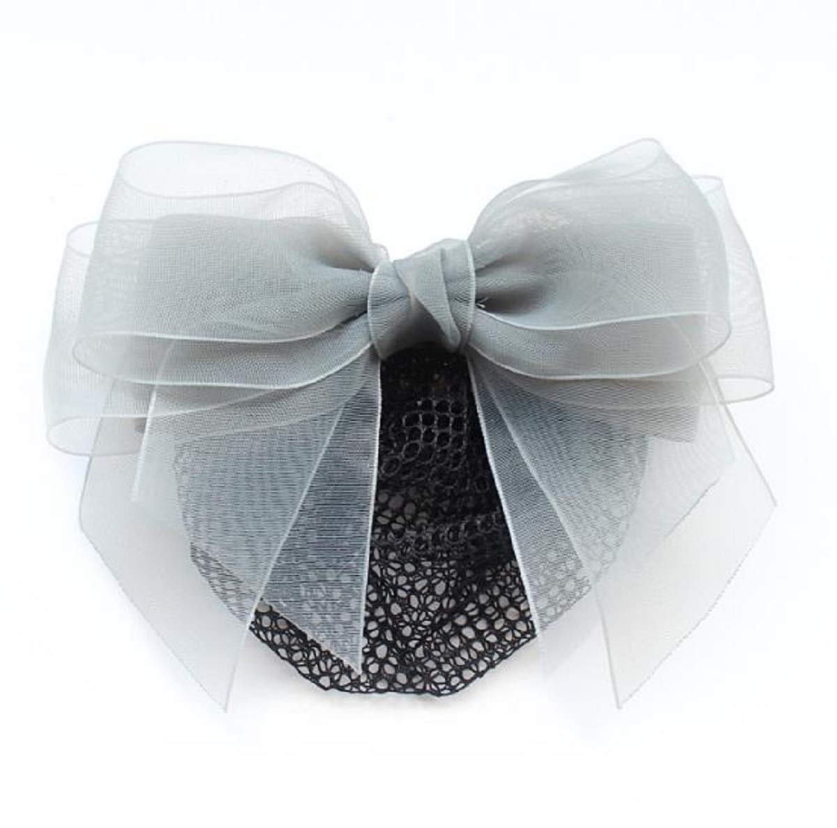 ACVIP Women's Sheer Fabrics Bowknot Barrette Hair Clip with Snood Net (Grey&Mesh Hairnet)